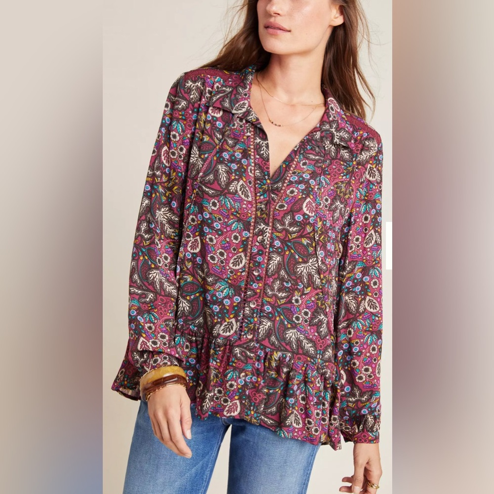 Maeve by Anthropologie Janie Floral Print Peasant Blouse Women Size 6